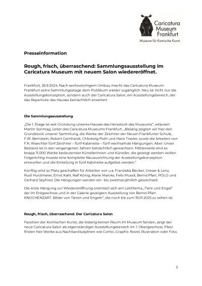 Presseinformation: Sammlungsausstellung und Caricatura Salon #1 PAULINA STULIN. COMICS ÜBER LEBEN